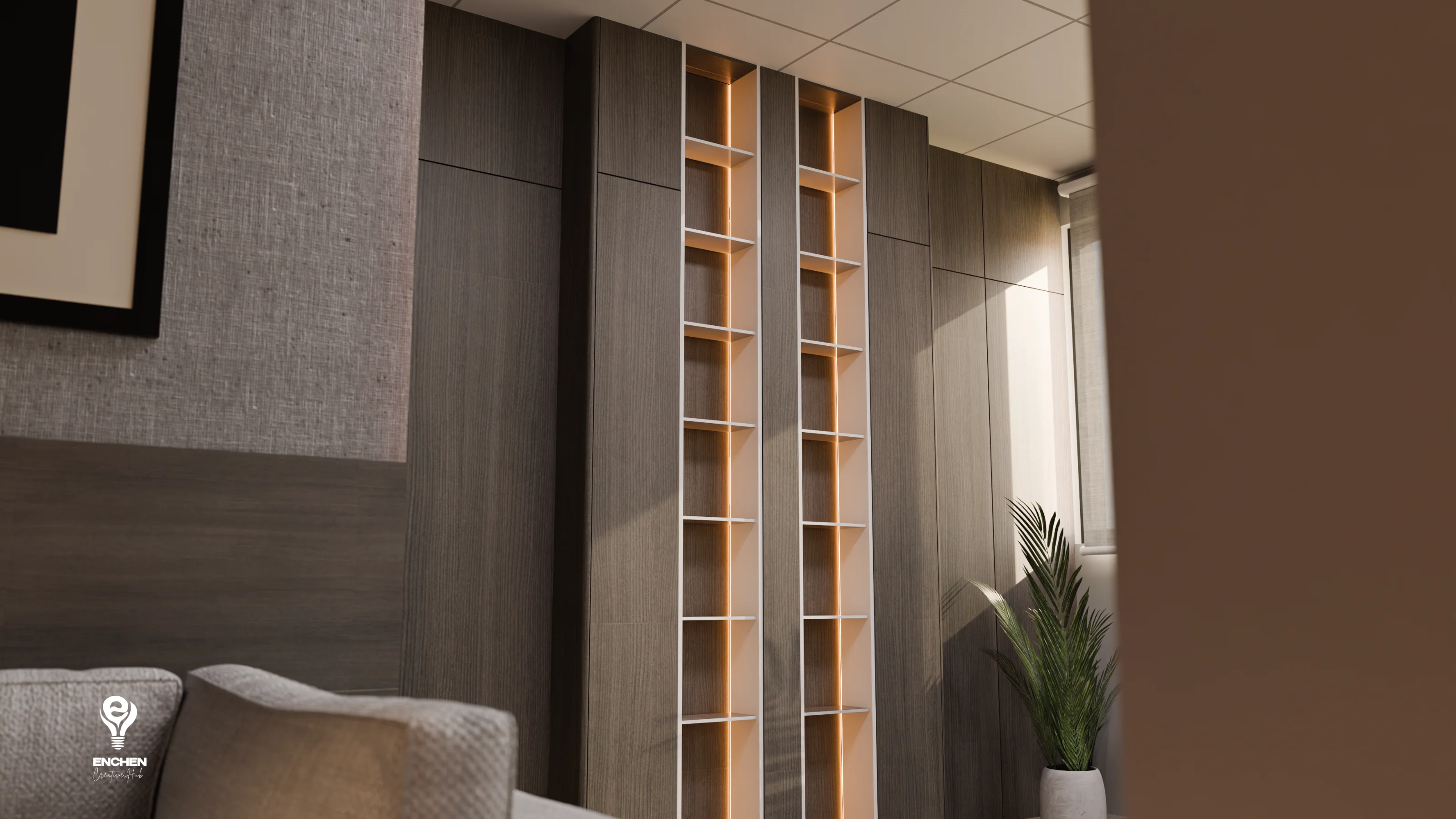 Ceiling treatment and lighting