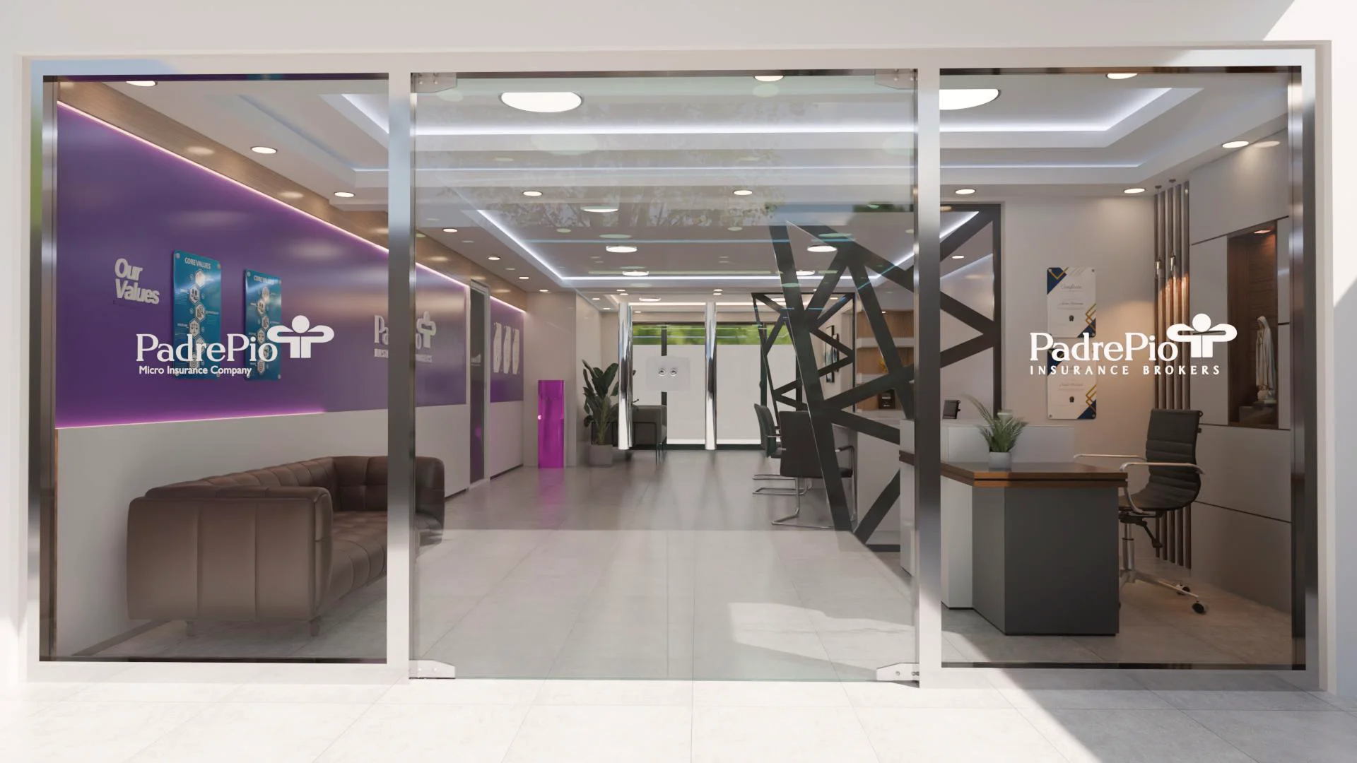 Padre Pio Insurance offices glass frontage