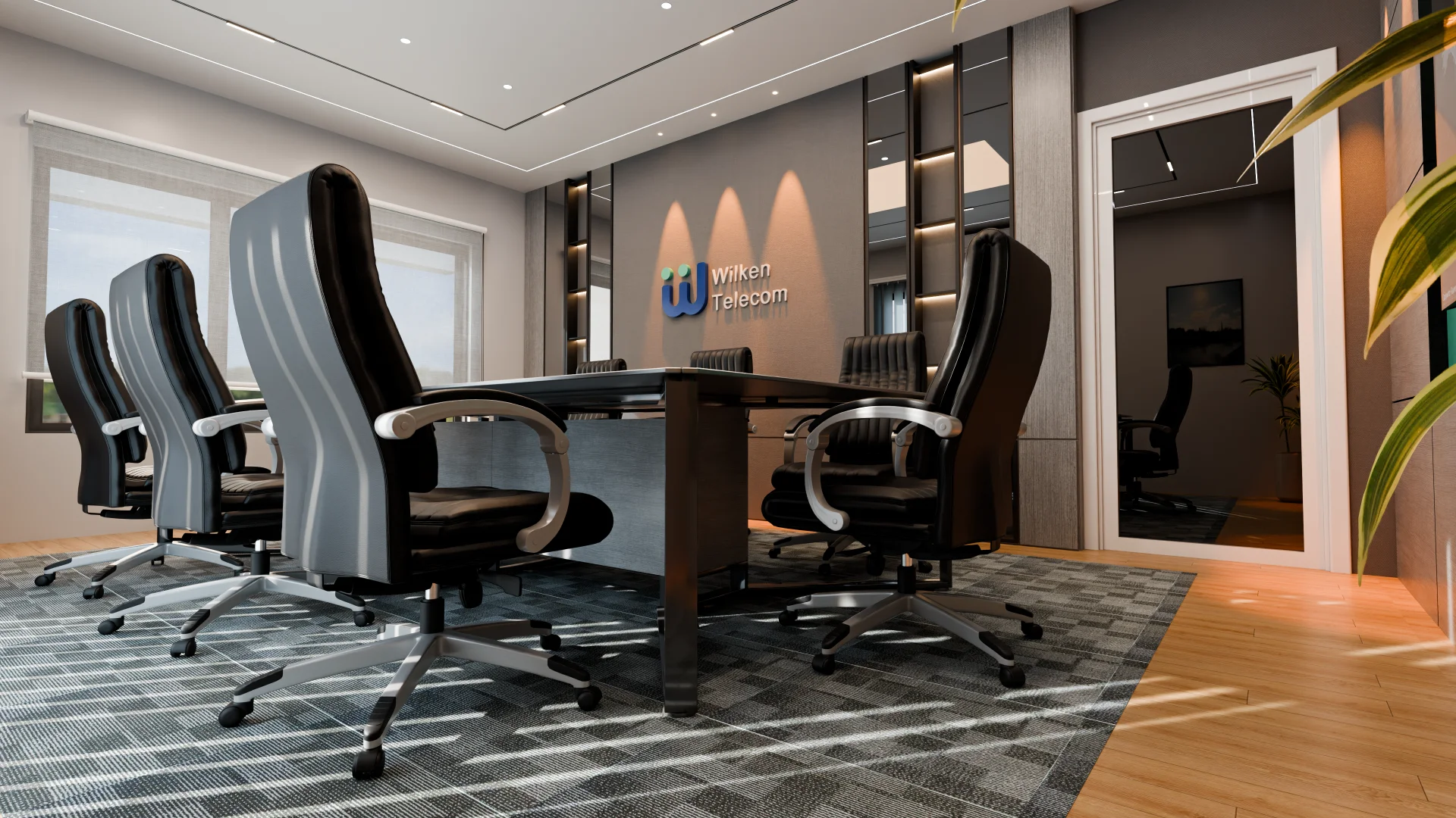 Meeting room with branded wall graphics